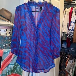 BKE Sheer Button-Front Blouse in Blue and Purple